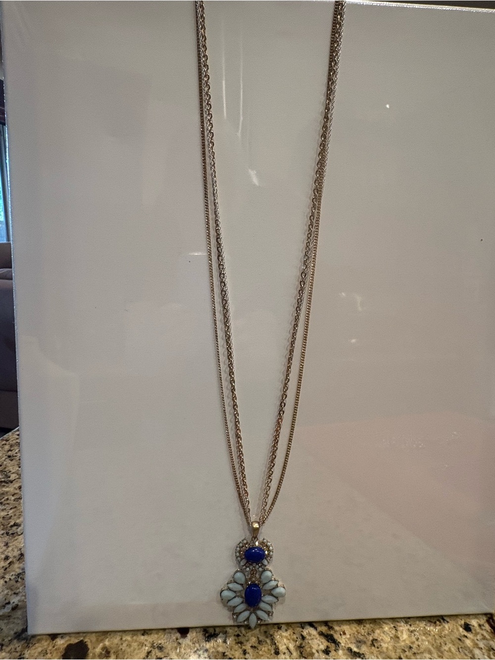 Chico's Gold-Tone Necklace with Blue and Light Blue Floral Pendant